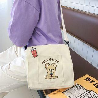 Cartoon Bear Embroidered Canvas Crossbody Bag