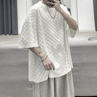 Short-sleeve Check Loose-fit T-shirt