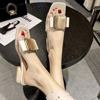 Square Buckled Block Heel Slide Sandals