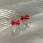 Ribbon Ear Stud 1 Pair - Silver Needle - Red - One Size