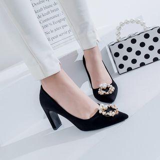 Faux Pearl Accent Pointy Pumps