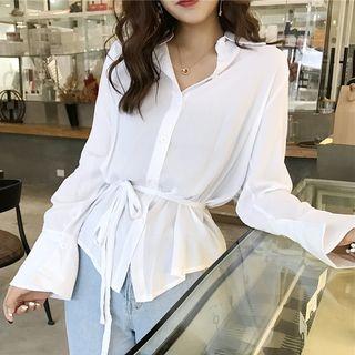 Bell-sleeve Shirt With Sash