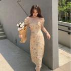 Short-sleeve Frill Trim Floral Dress