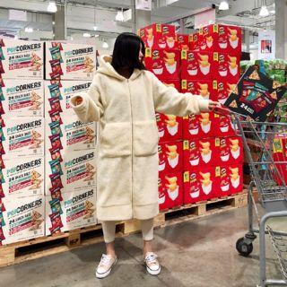 Kangaroo-pocket Faux-fur Long Hoodie