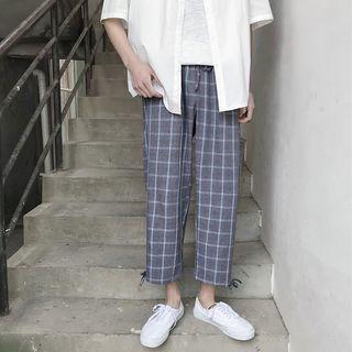 Cropped Checker Straight Fit Pants