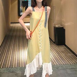 Color-block Irregular Sleeveless Dress Curcumin - One Size