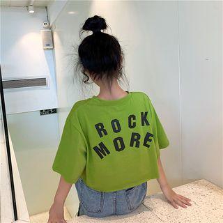 Elbow-sleeve Letter Cropped T-shirt