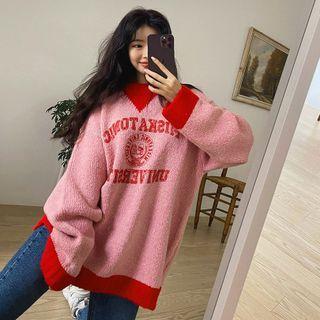 Letter Two-tone Loose-fit Sweater