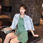 Frayed Denim Jacket / Flower Printed Short-sleeve Dress
