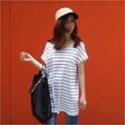 Cuffed-sleeve Stripe Long T-shirt