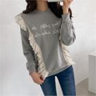Laced Ruffle-trim Letter Print Pullover