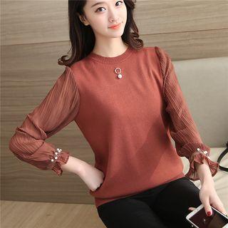 Embellished Mock Two-piece Long-sleeve Top