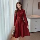 Long-sleeve Belt-waist Midi Shirtdress