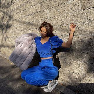 Puff-sleeve Sweetheart-neck Crop Top