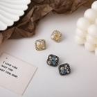 Square Rhinestone Faux Pearl Earring
