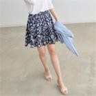 Band-waist Floral Mini Flare Skirt