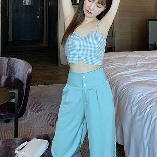 Plaid Sleeveless Top / Wide-leg Pants