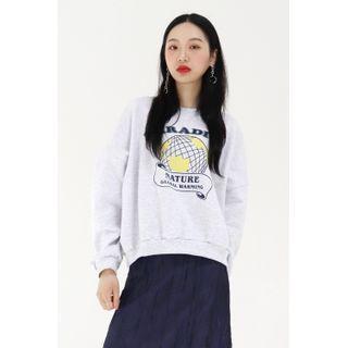 Printed Drop-shoulder Sweatshirt Melange Gray - One Size