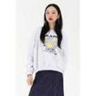 Printed Drop-shoulder Sweatshirt Melange Gray - One Size