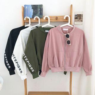 Lettering Print Zipper Long-sleeve Jacket