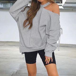 One-shoulder Lace Up Sweatshirt