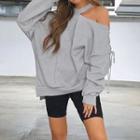 One-shoulder Lace Up Sweatshirt