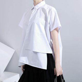 Plain Asymmetric Hem Short-sleeve Blouse