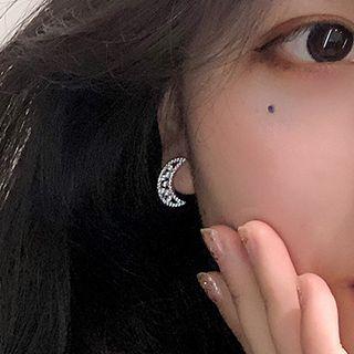 Non-matching Rhinestone Star & Moon Earring Silver - One Size