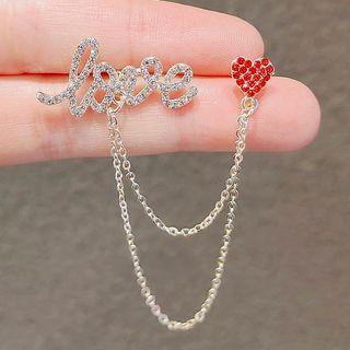 Love Lettering Heart Rhinestone Alloy Brooch Ly760 - Gold & Red - One Size