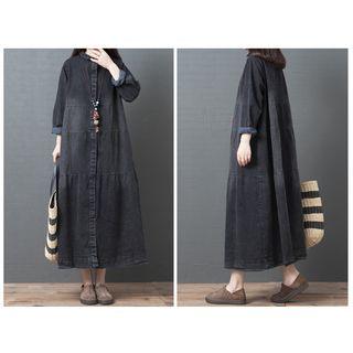 Plus Size Long Sleeve Denim Midi Dress
