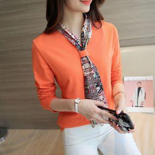 Long Sleeve T-shirt With Patterned Scarf