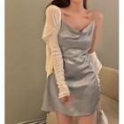 Spaghetti Strap Satin Mini A-line Dress Gray - One Size