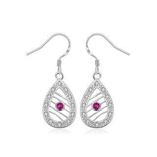 Simple And Fashion Water Drop-shaped Cutout Earrings With Purple Cubic Zircon Silver - One Size