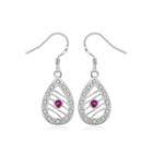 Simple And Fashion Water Drop-shaped Cutout Earrings With Purple Cubic Zircon Silver - One Size