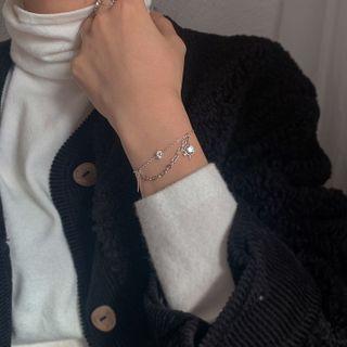 Star Rhinestone Layered Sterling Silver Bracelet Silver - One Size