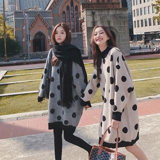 Dot Long-sleeve Loose-fit Knit Dress