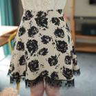Lace-hem Floral Flare Skirt Ivory - One Size