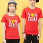Couple Short-sleeve Cartoon Print Lettering Oversized Crewneck Slim T-shirt