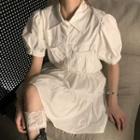 Puff-sleeve Shirt / Tiered Mini A-line Skirt