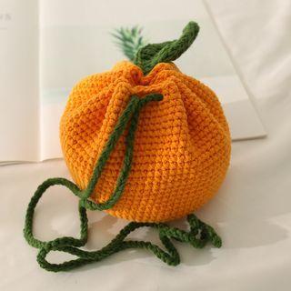 Crochet Knit Drawstring Pouch Orange - One Size