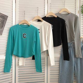 Round-neck Print Lettering Long Sleeve T-shirt