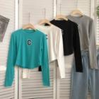 Round-neck Print Lettering Long Sleeve T-shirt