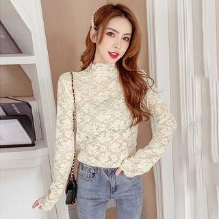 Plain High-neck Lace T Shirt