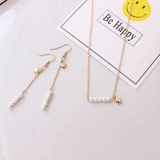 Faux Pearl & Star Dangle Earring / Necklace