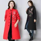 Stand Collar Floral Embroidered Coat