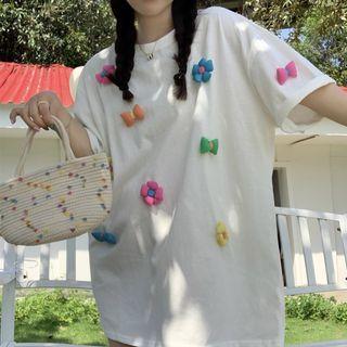 Flower Accent T-shirt / Midi A-line Overall Dress