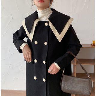 Contrast Trim Double Breast Trim Coat