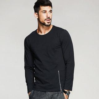 Zipper-hem Long-sleeved T-shirt
