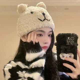 Fleece Bear Beanie Off-white - M