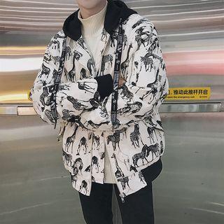 Zebra Print Hooded Padded Jacket